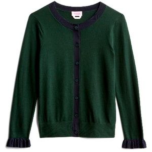 Kate Spade green/navy ruffle cardigan NWT Sz L